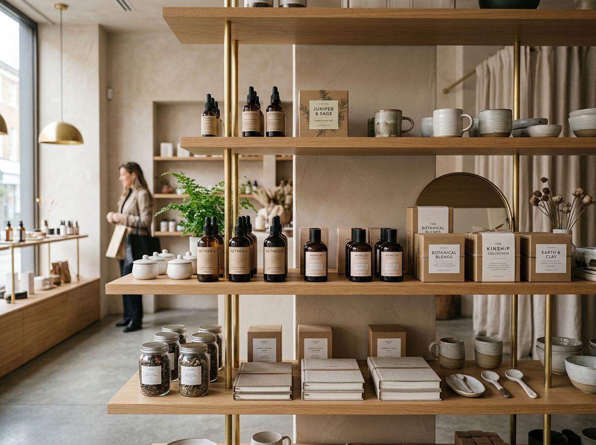 Modern retail store shelf curated with products